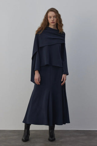 Jade Bluz ve Godeli Etek Takım Lacivert