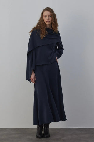 Jade Bluz ve Godeli Etek Takım Lacivert