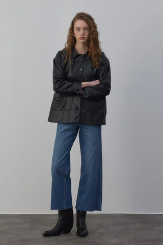 Sabana Astarlı Deri Ceket Siyah