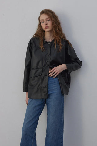 Sabana Astarlı Deri Ceket Siyah