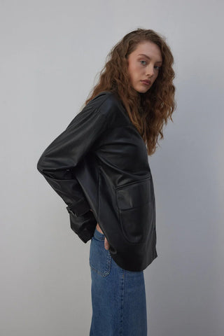 Sabana Astarlı Deri Ceket Siyah