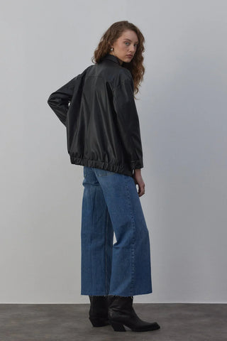 Sabana Astarlı Deri Ceket Siyah