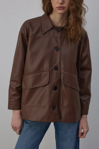 Sabana Astarlı Deri Ceket Kahverengi