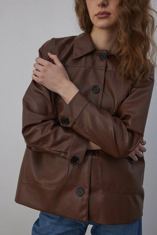 Sabana Astarlı Deri Ceket Kahverengi
