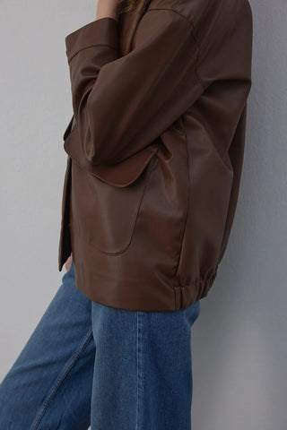 Sabana Astarlı Deri Ceket Kahverengi