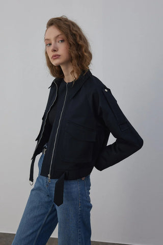 Charlot Astarlı Kısa Trençkot Lacivert