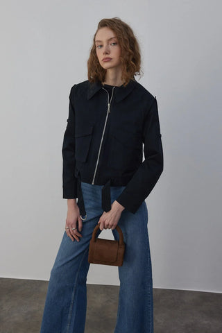 Charlot Astarlı Kısa Trençkot Lacivert