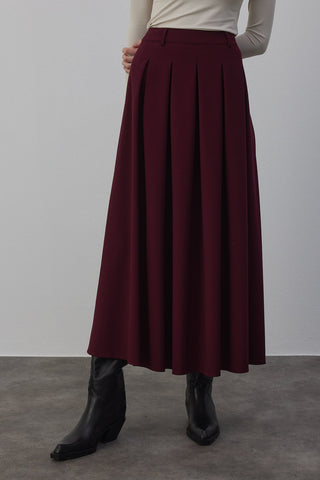 Candy Pileli Etek Bordo