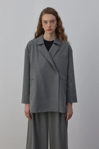 Edy Astarlı Kruvaze Blazer Ceket Gri