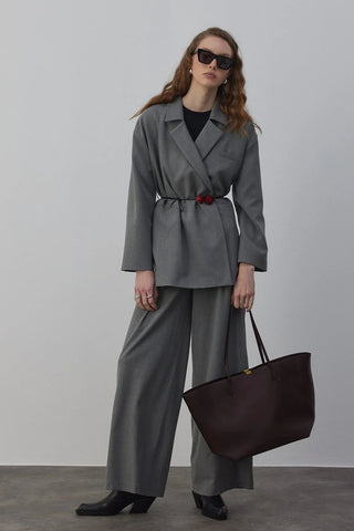 Edy Astarlı Kruvaze Blazer Ceket Gri