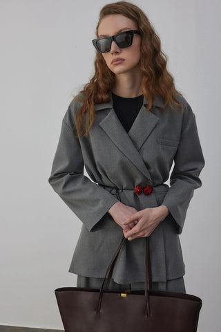 Edy Astarlı Kruvaze Blazer Ceket Gri