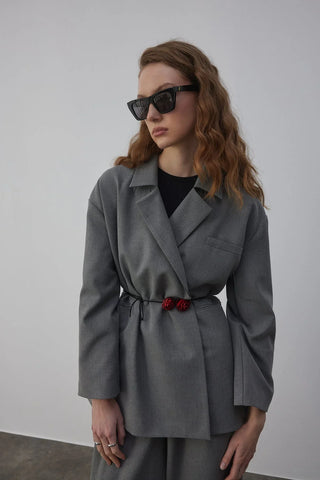 Edy Astarlı Kruvaze Blazer Ceket Gri