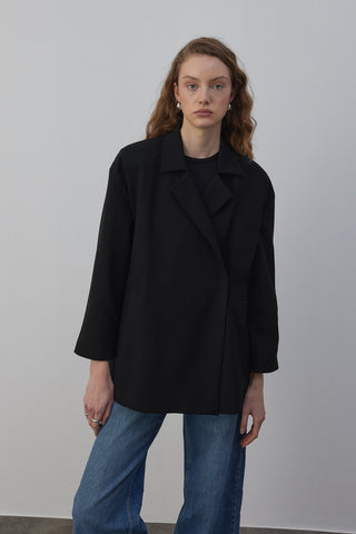 Edy Astarlı Kruvaze Blazer Ceket Siyah