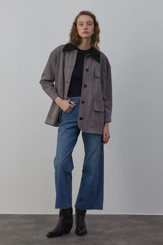 Suti Astarlı Süet Ceket Gri