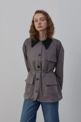 Suti Astarlı Süet Ceket Gri