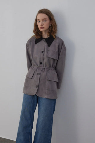 Suti Astarlı Süet Ceket Gri