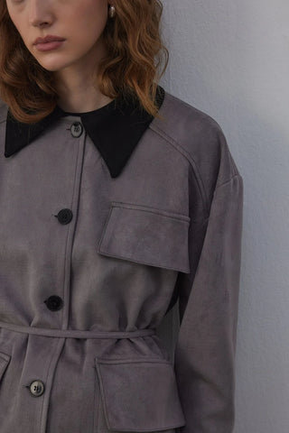 Suti Astarlı Süet Ceket Gri