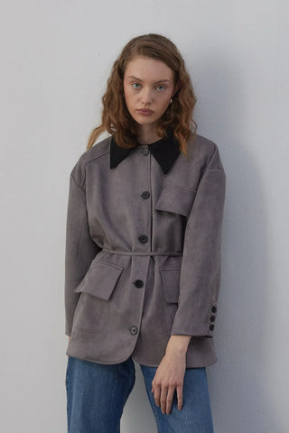 Suti Astarlı Süet Ceket Gri