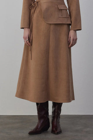 Kamisa Süet Gömlek ve Etek Takım Vizon