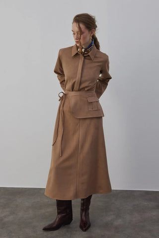 Kamisa Süet Gömlek ve Etek Takım Vizon