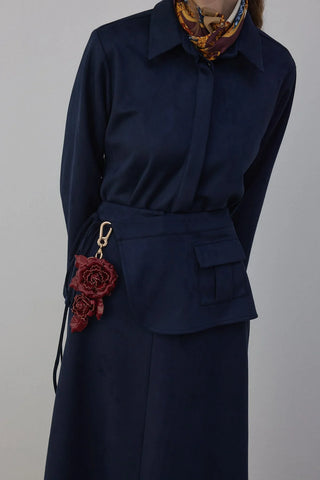 Kamisa Süet Gömlek ve Etek Takım Lacivert