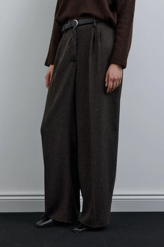 Pileli Wide Leg Pantolon Kahverengi