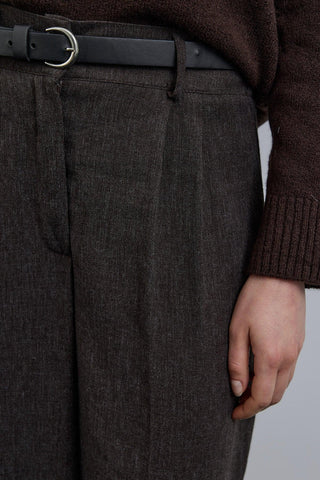 Pileli Wide Leg Pantolon Kahverengi