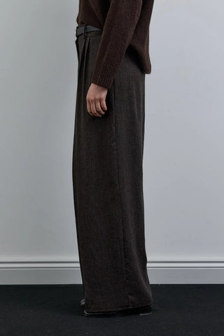 Pileli Wide Leg Pantolon Kahverengi