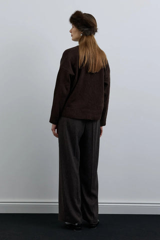 Pileli Wide Leg Pantolon Kahverengi