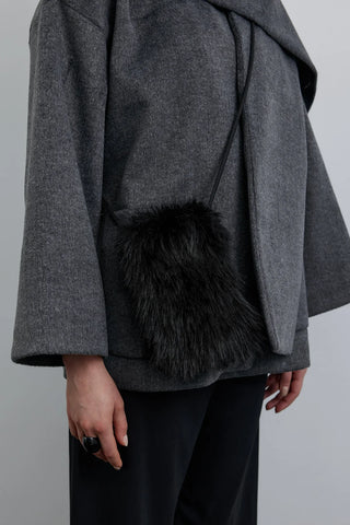 Suni Kürklü Mini Çanta Siyah