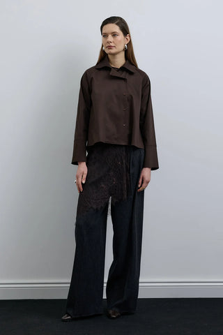 Elvo Kruvaze Düğmeli Gömlek Kahverengi