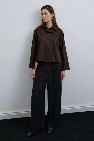 Elvo Kruvaze Düğmeli Gömlek Kahverengi