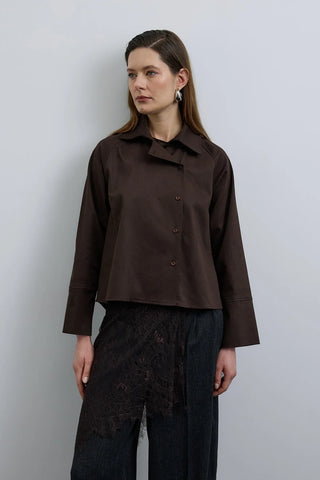 Elvo Kruvaze Düğmeli Gömlek Kahverengi