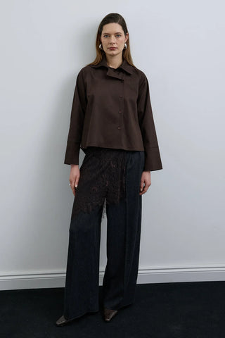 Elvo Kruvaze Düğmeli Gömlek Kahverengi