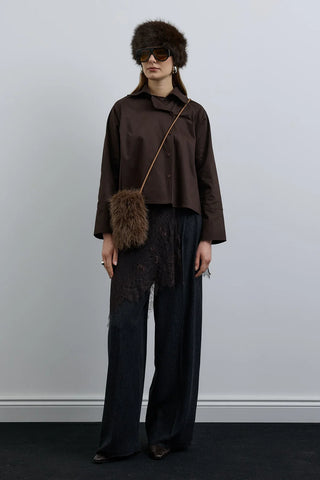 Suni Kürklü Mini Çanta Kahverengi