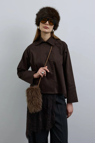 Suni Kürklü Mini Çanta Kahverengi