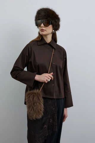 Suni Kürklü Mini Çanta Kahverengi