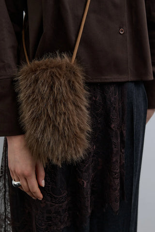 Suni Kürklü Mini Çanta Kahverengi