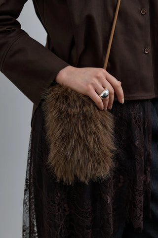 Suni Kürklü Mini Çanta Kahverengi