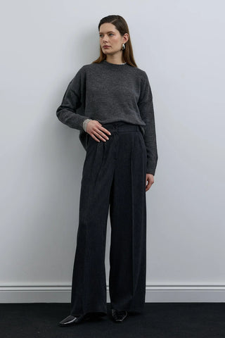 Pileli Wide Leg Pantolon Antrasit