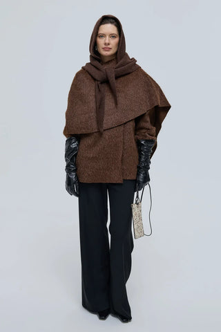 Revoni Şal Yaka Kaban Kahverengi