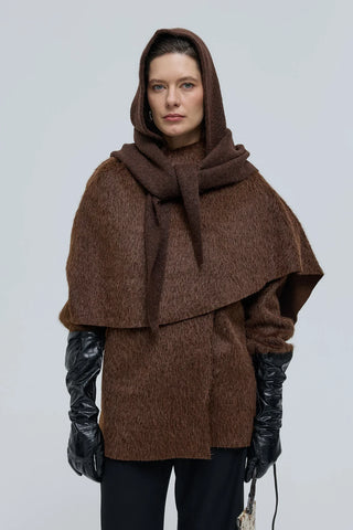 Revoni Şal Yaka Kaban Kahverengi