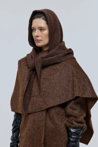 Revoni Şal Yaka Kaban Kahverengi