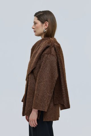 Revoni Şal Yaka Kaban Kahverengi