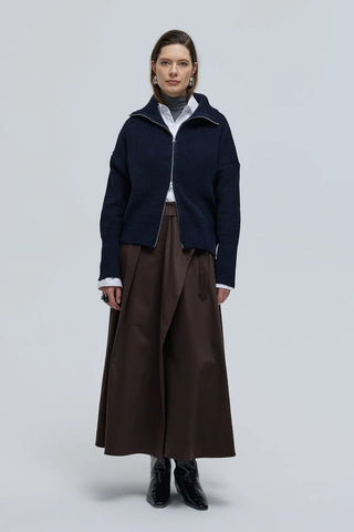 Çift Fermuarlı Yakalı Hırka Lacivert