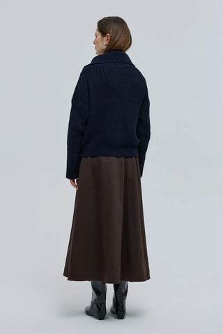 Çift Fermuarlı Yakalı Hırka Lacivert