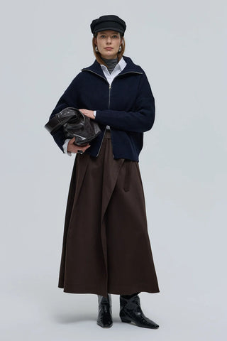 Çift Fermuarlı Yakalı Hırka Lacivert