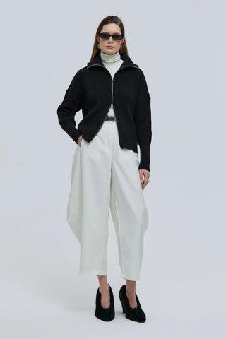 Çift Fermuarlı Yakalı Hırka Siyah