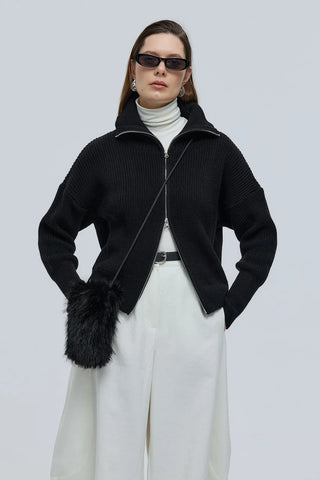 Suni Kürklü Mini Çanta Siyah