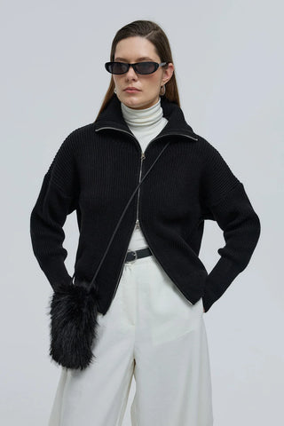 Suni Kürklü Mini Çanta Siyah